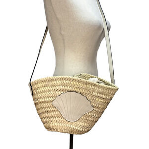 Poolside The Ibiza Mini Basket Crossbody Bag Purse Coconut Tan Woven Straw Shell